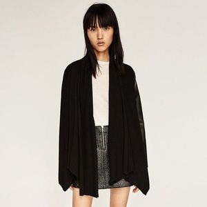 🌿 Zara Open Waterfall COWL NECK CARDIGAN with faux leather sleeves in black - M